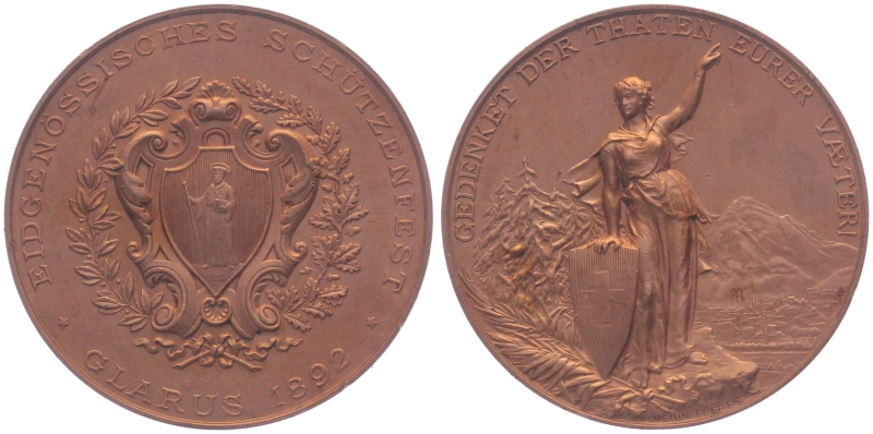 1892 Glarus - Kupfer - Eidgenössisches Schützenfest